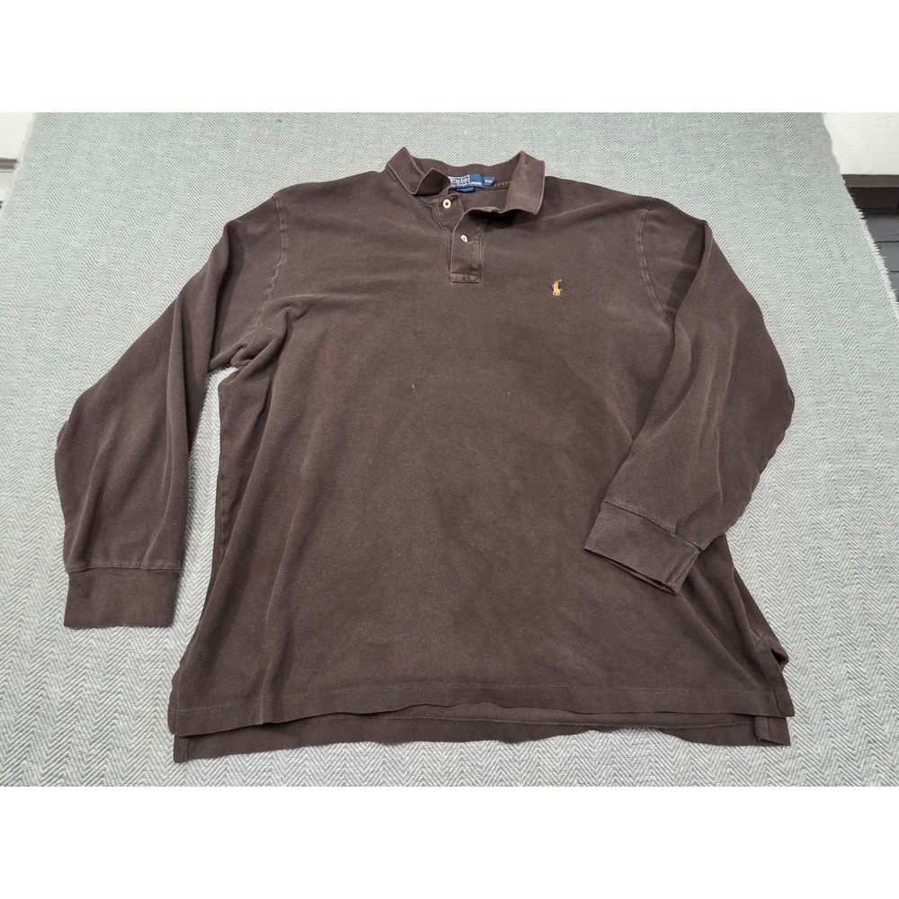 Polo Ralph Lauren Men XXL Long Sleeve Polo Shirt Brown Cotton Pique Logo Classic